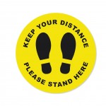 Covid-19 Floor Sticker Keep Your Distance 26cm Round Yellow 3pcs